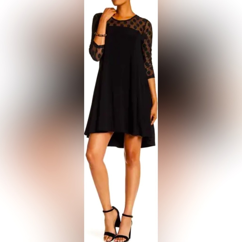 NWT Nina Leonard Cocktail Illusion Black High-Low Swing Dress, size Large